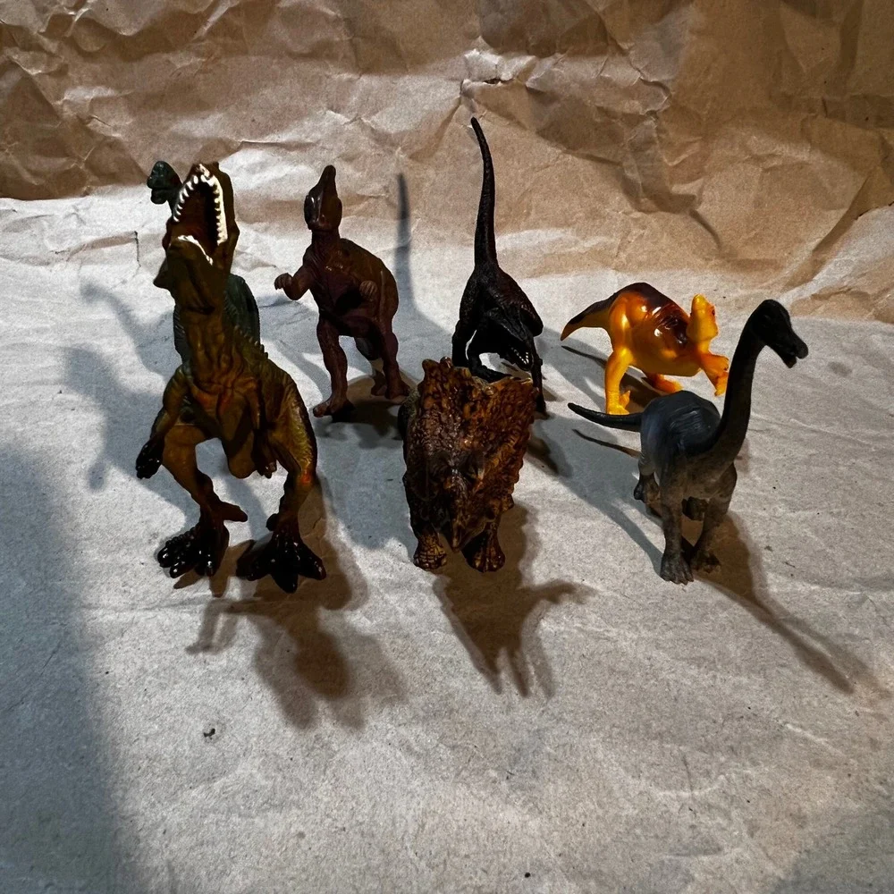 7pc Dinosaur Figure Lot Multicolor T-Rex Triceratops Raptor Toy Set